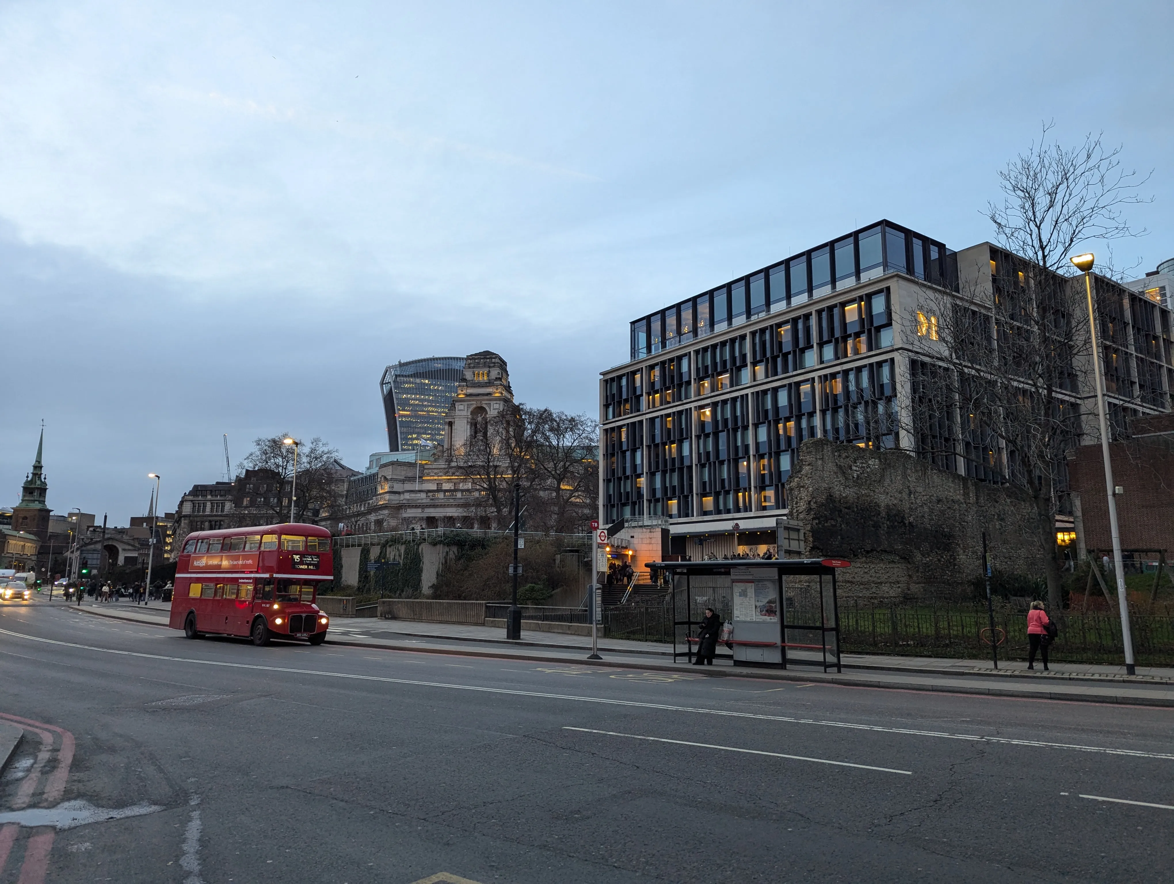 Double decker bus across the street