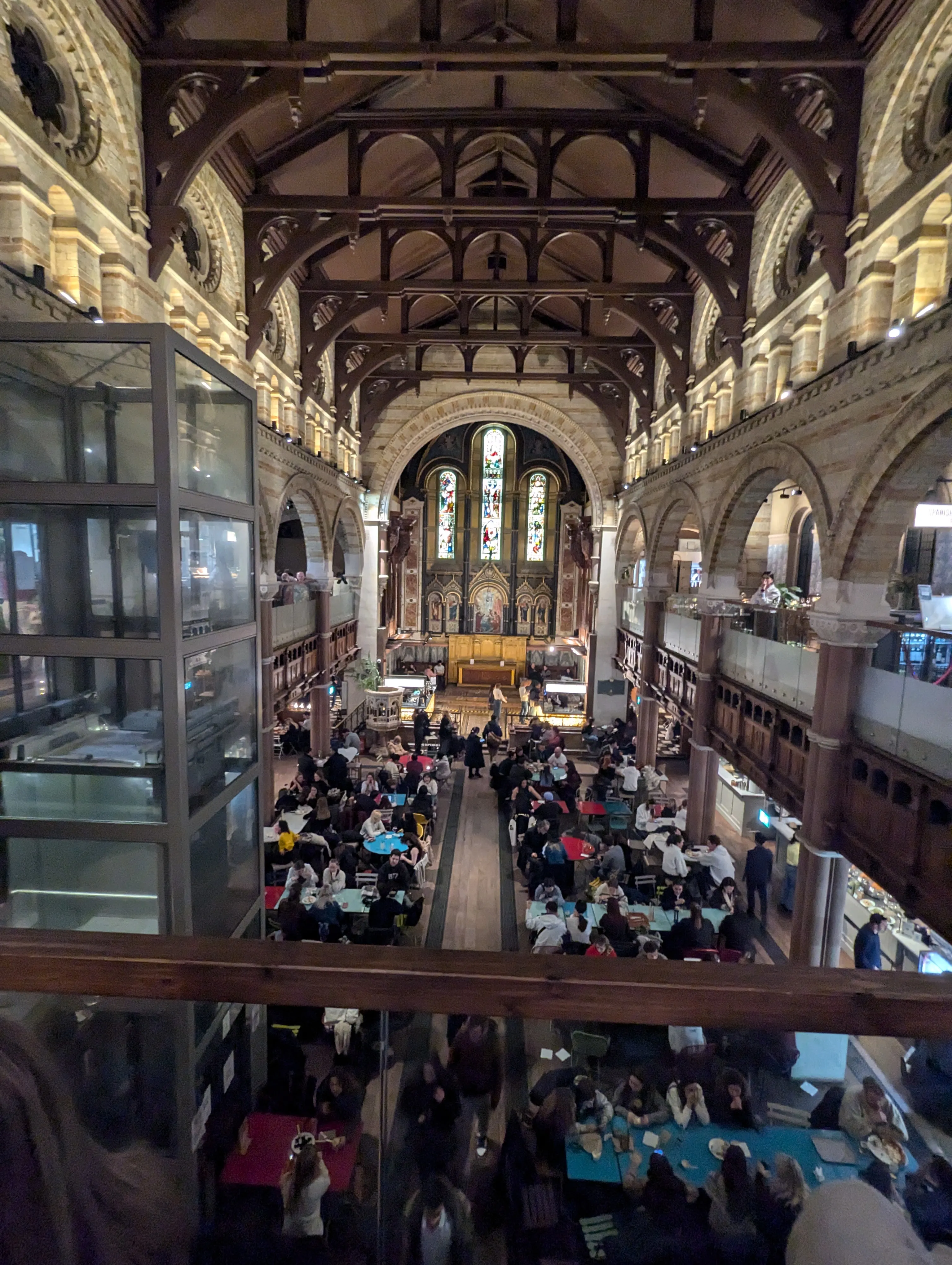 Church with a lot of people and tables inside