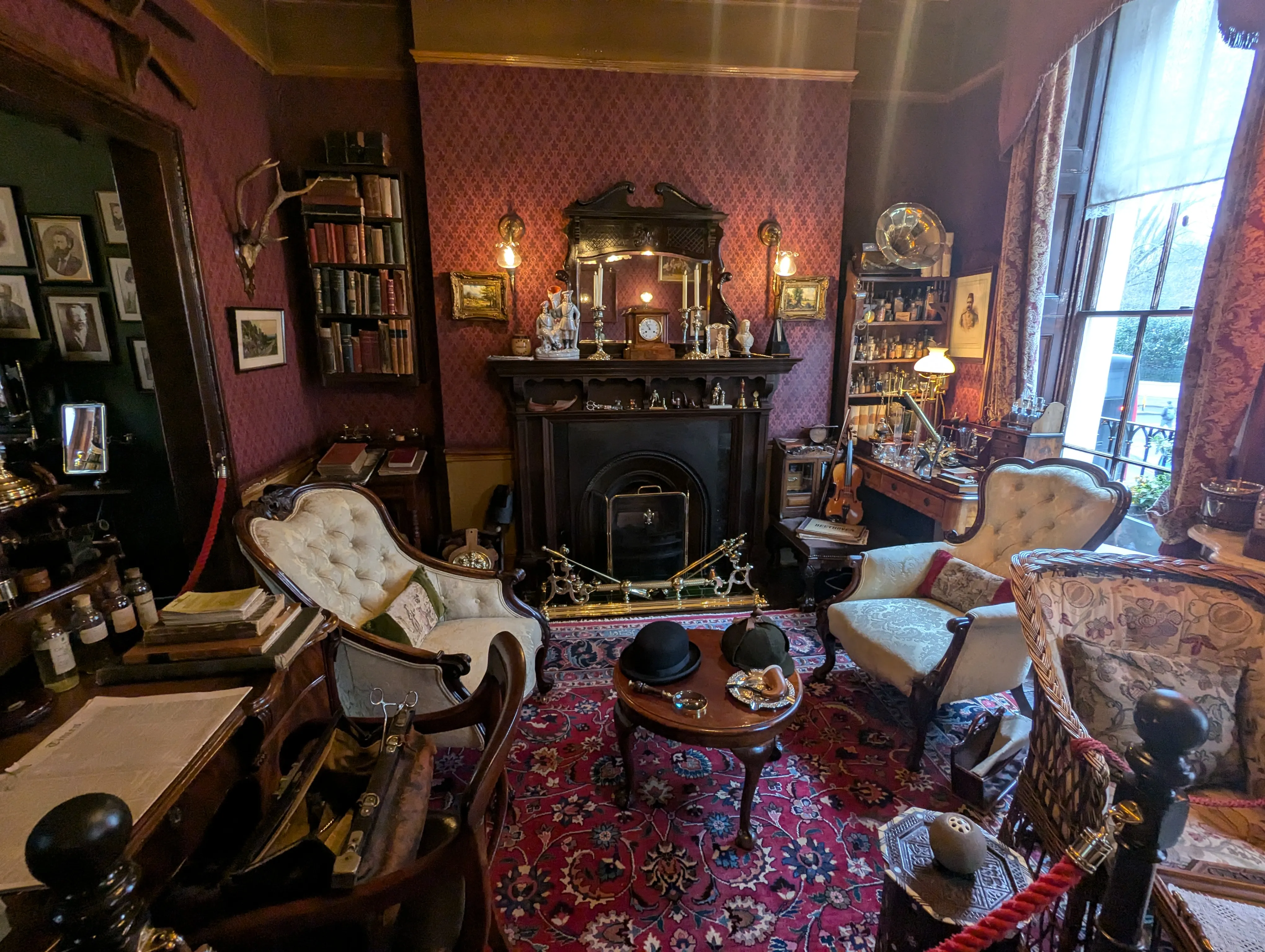 A recreation of the sitting room described in Sherlock Holmes novels